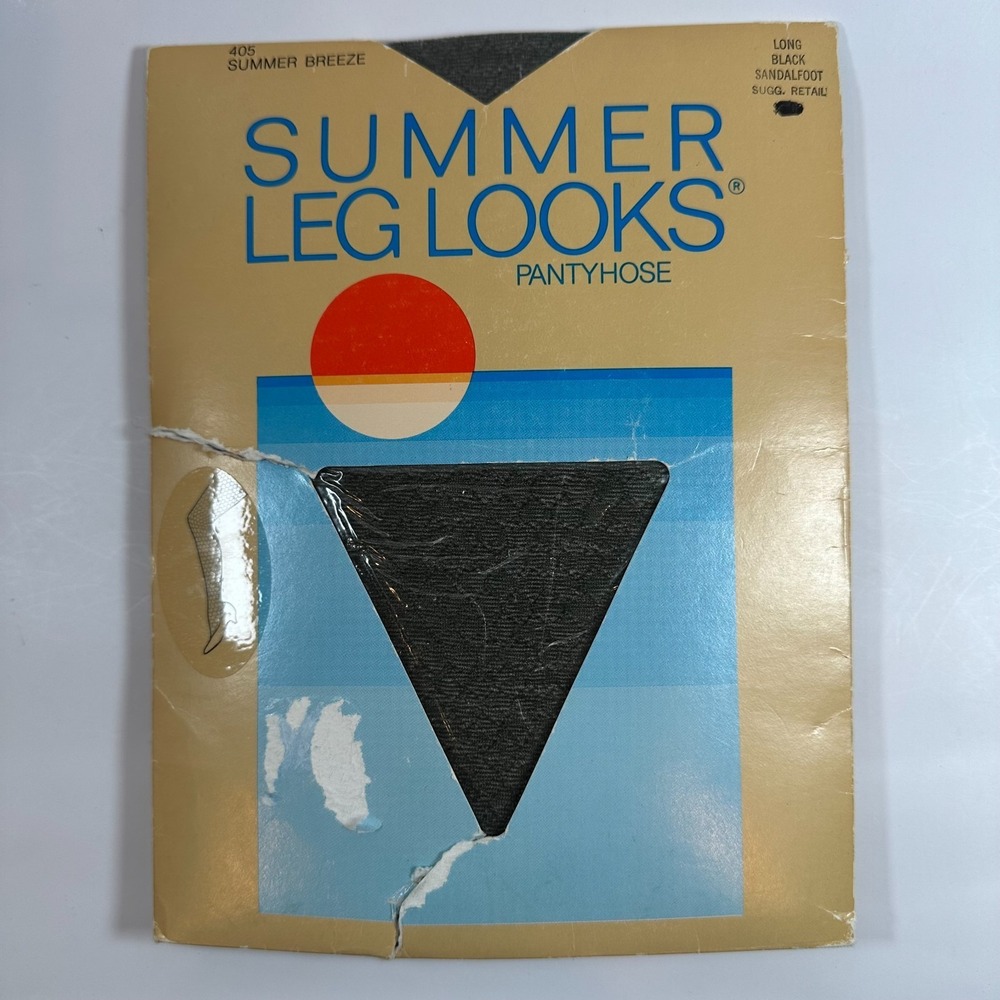 VTG Summer Leg Looks Kayser-Roth Hosiery Long Black Sandalfoot Patterned‎ 1986